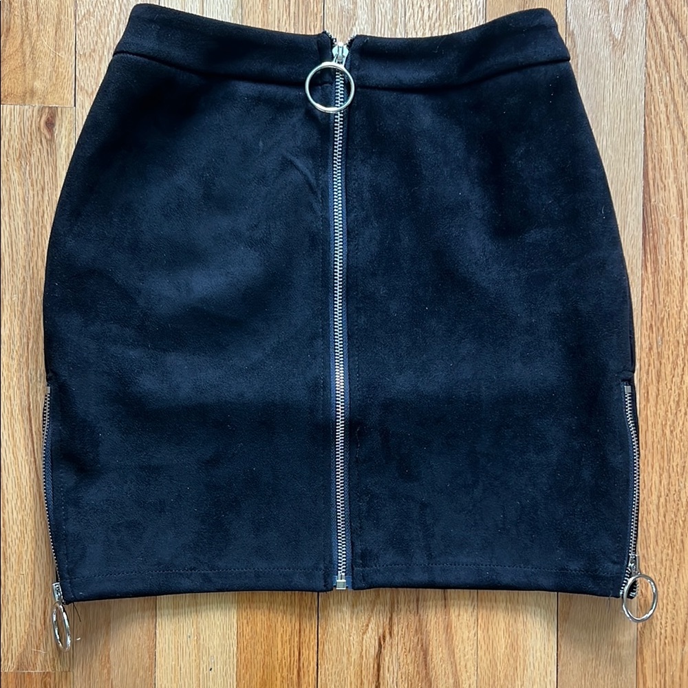 Black Suede Zippered Skirt